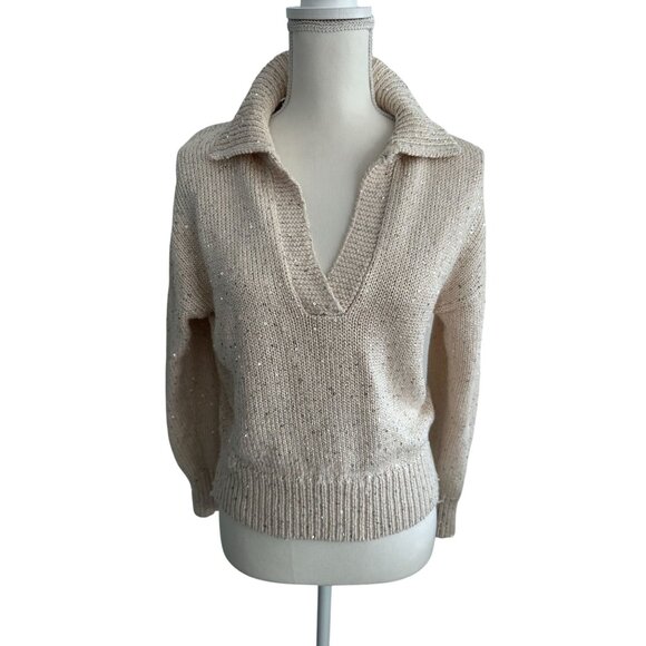 J CREW Beige Sequined Metallic Pullover Sweater Size XS - Picture 4 of 9